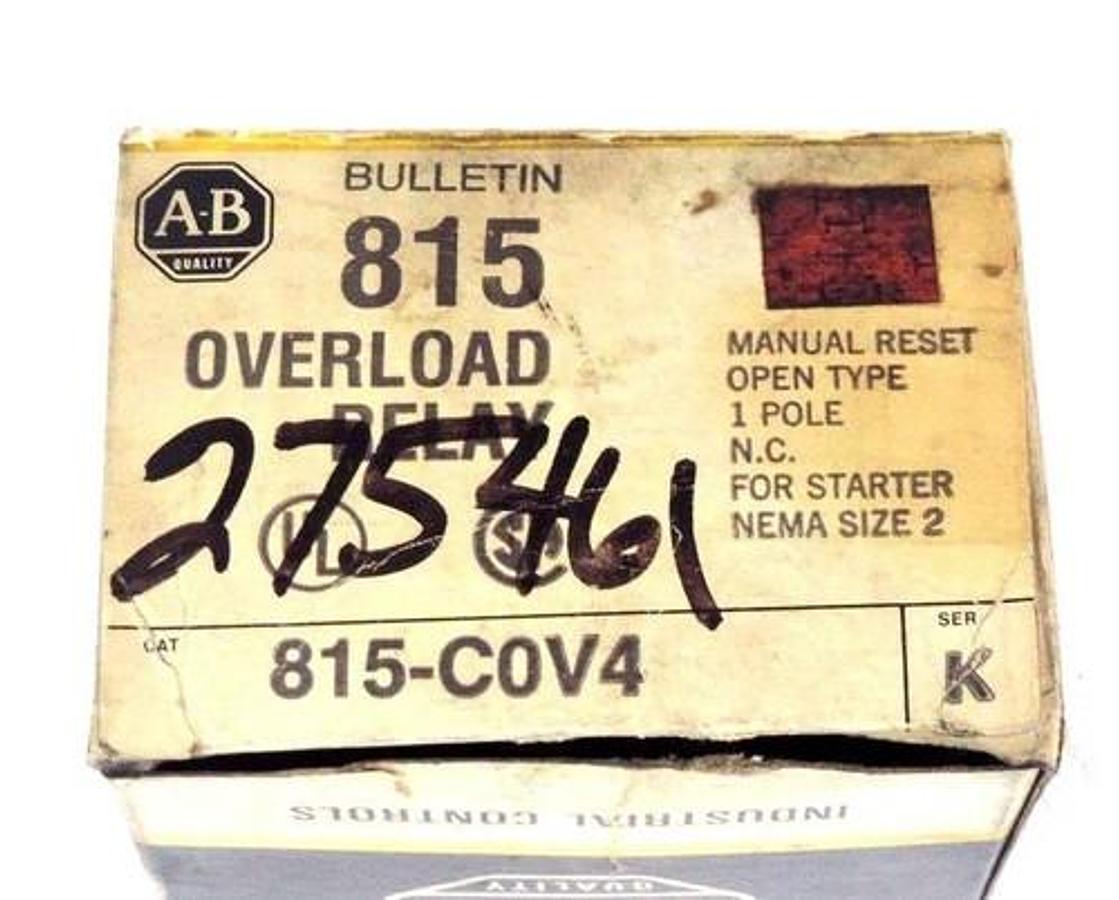 Used NIB ALLEN BRADLEY 815-C0V4 SER. K OVERLOAD RELAY NEMA SIZE 2, 1 POLE, 815C0V4