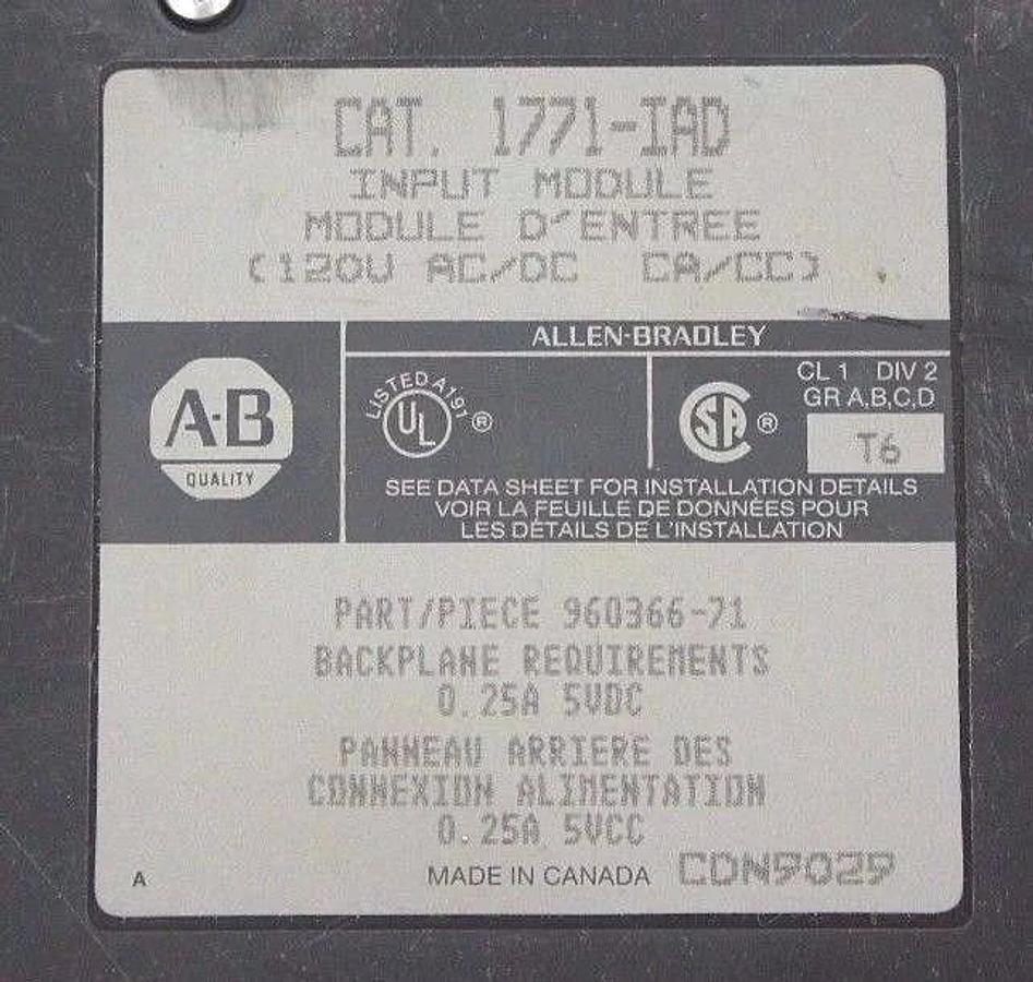 Used ALLEN BRADLEY 1771-IAD INPUT MODULE P/N 960366-71 1771IAD