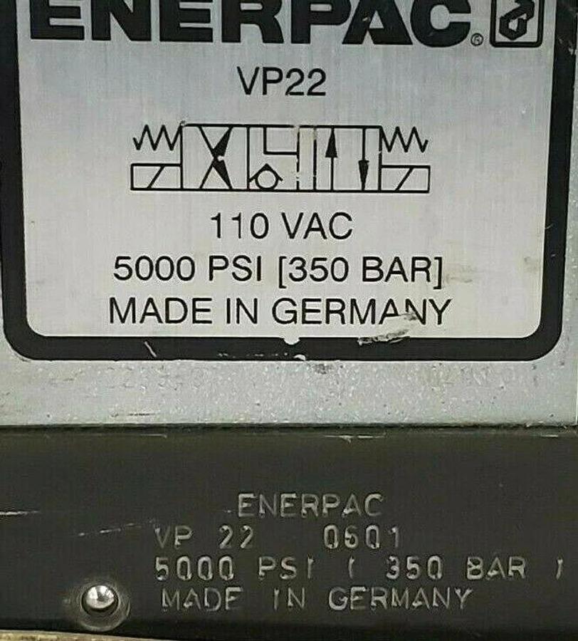 NEW ENERPAC VP22 SOLENOID VALVE 110 VAC, 5000 PSI (350 BAR) VP-22-0501
