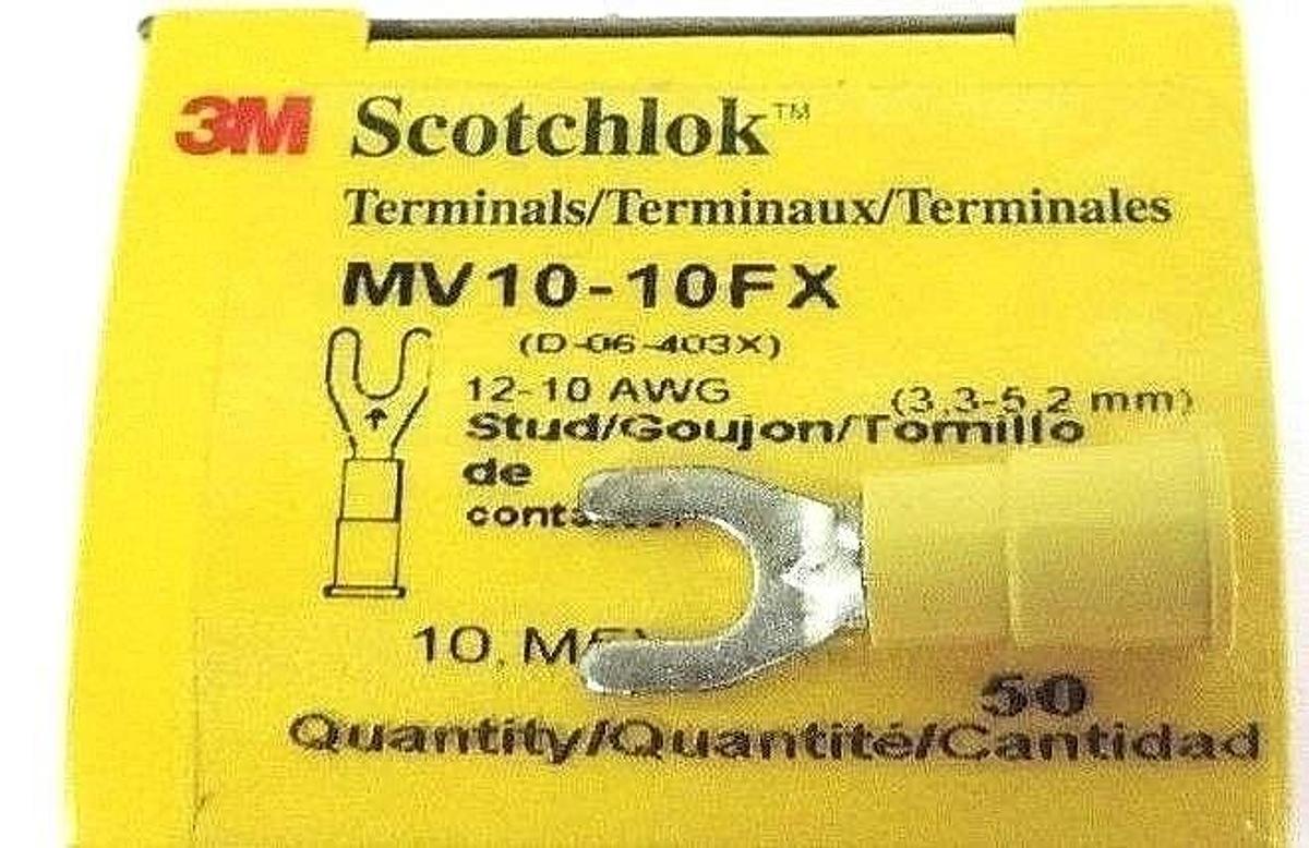 Used LOT OF 300 3M SCOTCHLOK MV10-10FX FORK TERMINALS MV1010FX, 12-10 AWG