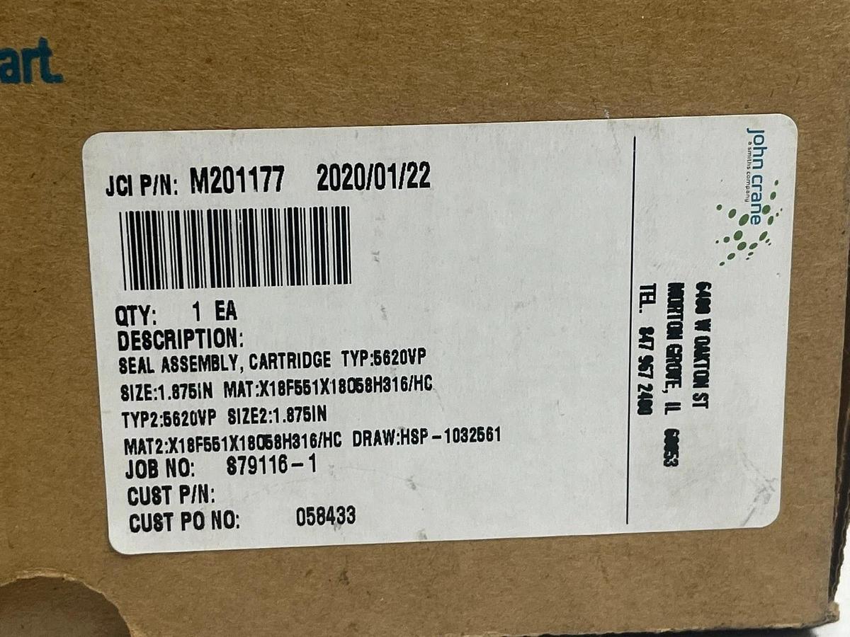 John Crane M201177 1.875 In 5620VP Big Bore Cartridge Seal 5600 Series NEW