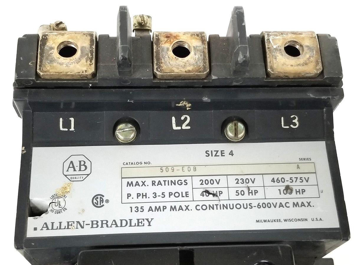 Used ALLEN BRADLEY 509-EOB NON-REVERSING STARTER SER. A W/ CE236 COIL 110-120V