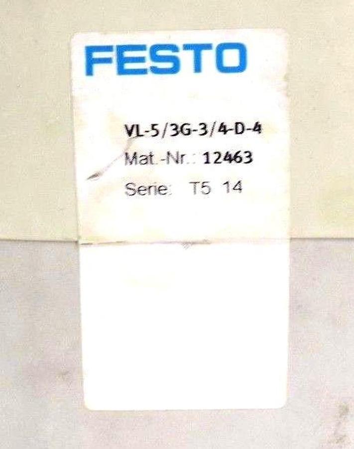 Used NIB FESTO 12463 PNEUMATIC VALVE VL-5/3G-3/4-D-4