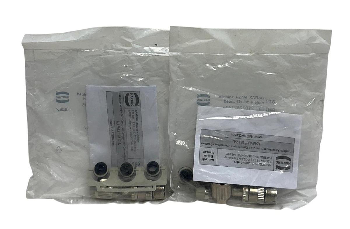Used 2 HARTING 1637 A 899 R07 / 21032821405 HARAX M12-L shielded male 4-pole OEM NSFS