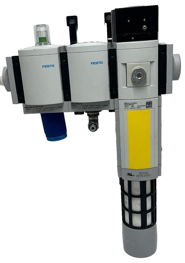 Used Festo MS6 Pneumatic Assembly: MS6-SV-1/2 Safety Valve + MS6-LFM Filter + MS6-FRM