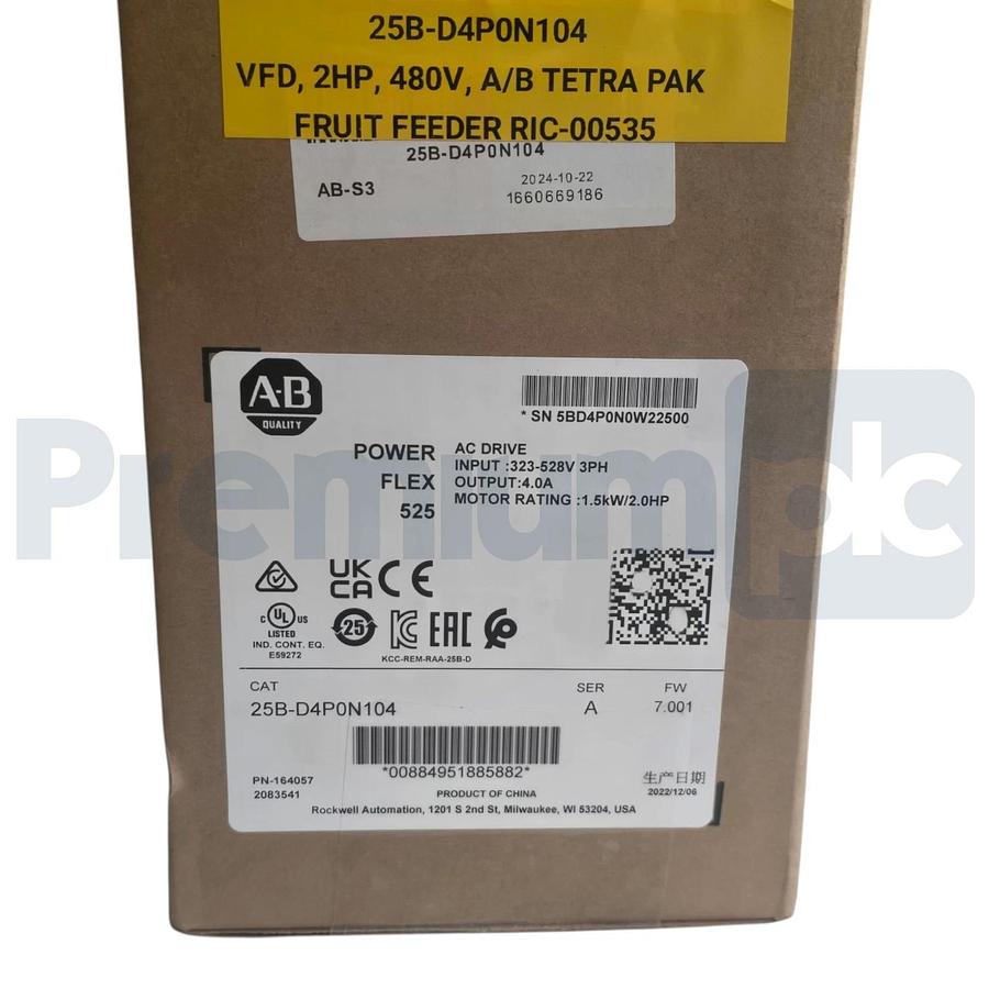 F/S Surplus Allen Bradley 25B-D4P0N104 /A PowerFlex 525 AC Drive 3Ph 480V 2HP 884951885882