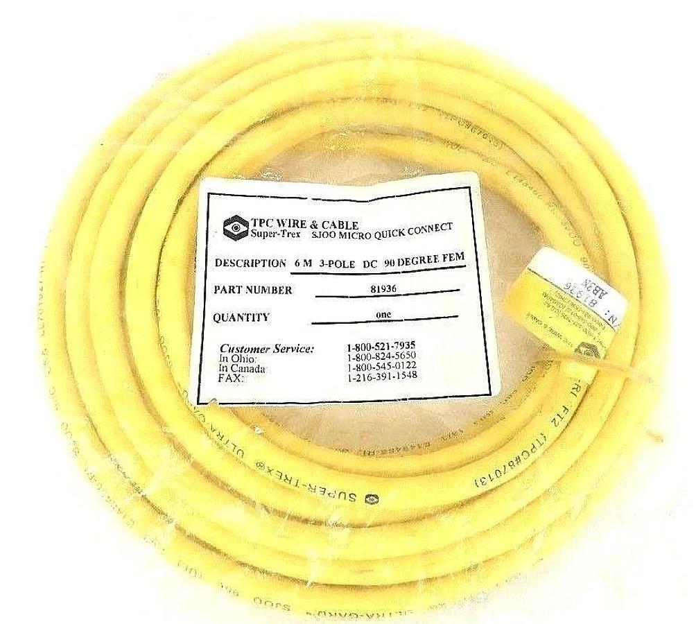 Used NEW TPC WIRE & CABLE 81936 90 DEGREE FEMALE CABLE 6M, 3-POLE DC