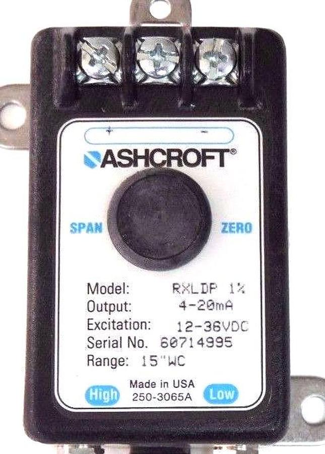 Used NIB ASHCROFT ASH-RX-D-100-B-M-MB4-42-B-10IW PRESSURE TRANSMITTER 4-20MA, RXLDP