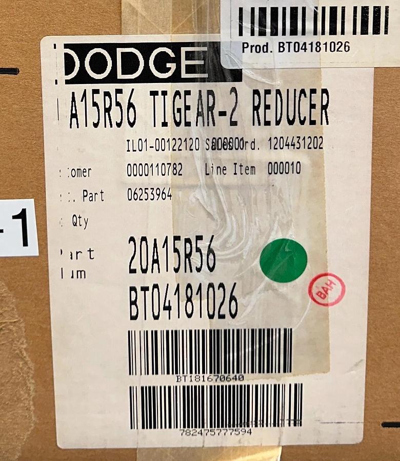 DODGE 20A15R56 TIGEAR-2 REDUCER 15:1 GEAR RATIO 1.69HP MAX RIGHT HAND NSMP