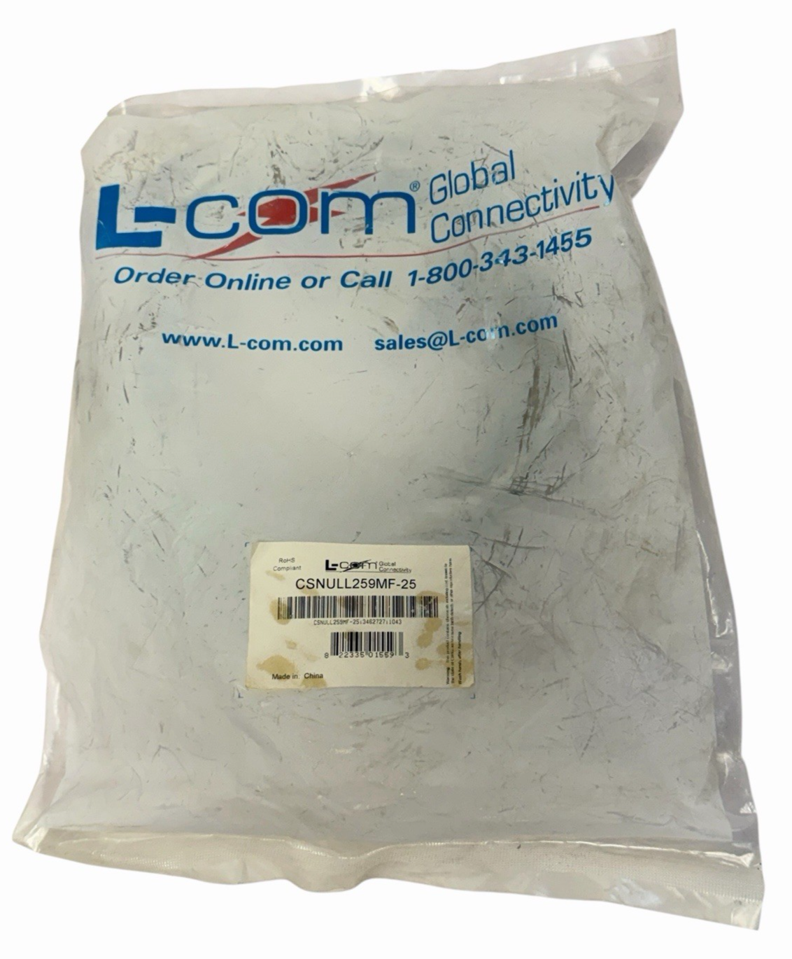 Used NEW L-COM CSNULL259MF-25 CABLE ASSY CSNULL259MF25 DB25 PLUG-DB9 RCPT 25'