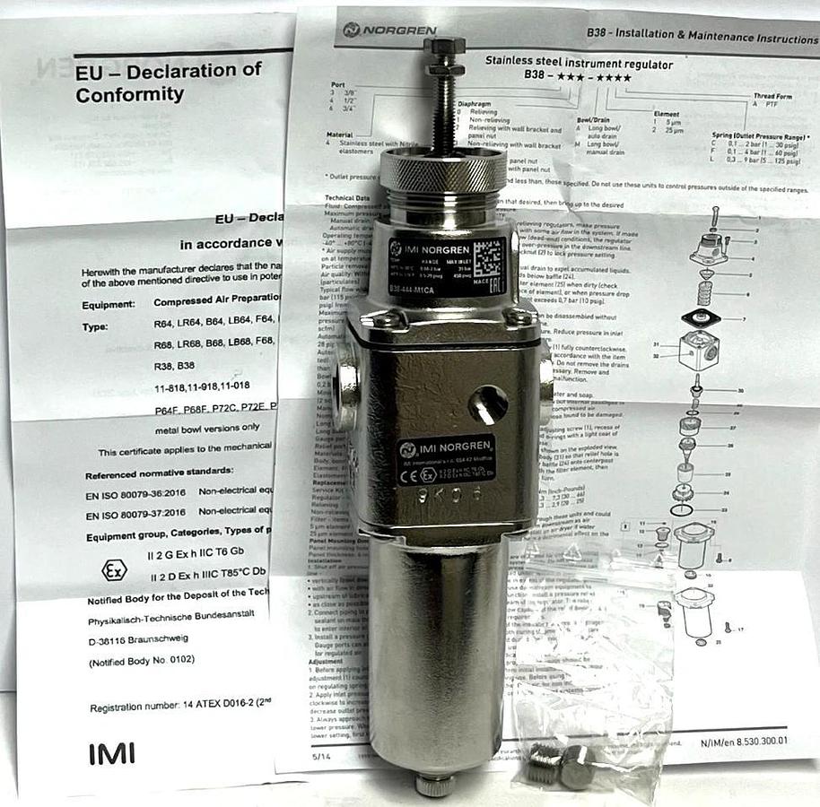 IMI Norgren B38-444-M1CA Stainless Steel Filter / Pressure Regulator 1/2" NPT