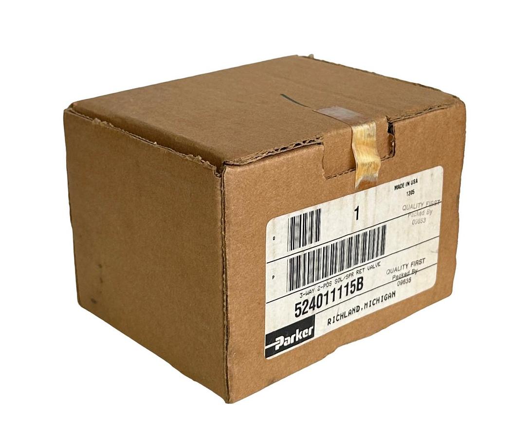 Used NEW SEALED PARKER 524011115B 3-WAY 2-POSITION SOL/SPR RET SOLENOID VALVE 120Vac