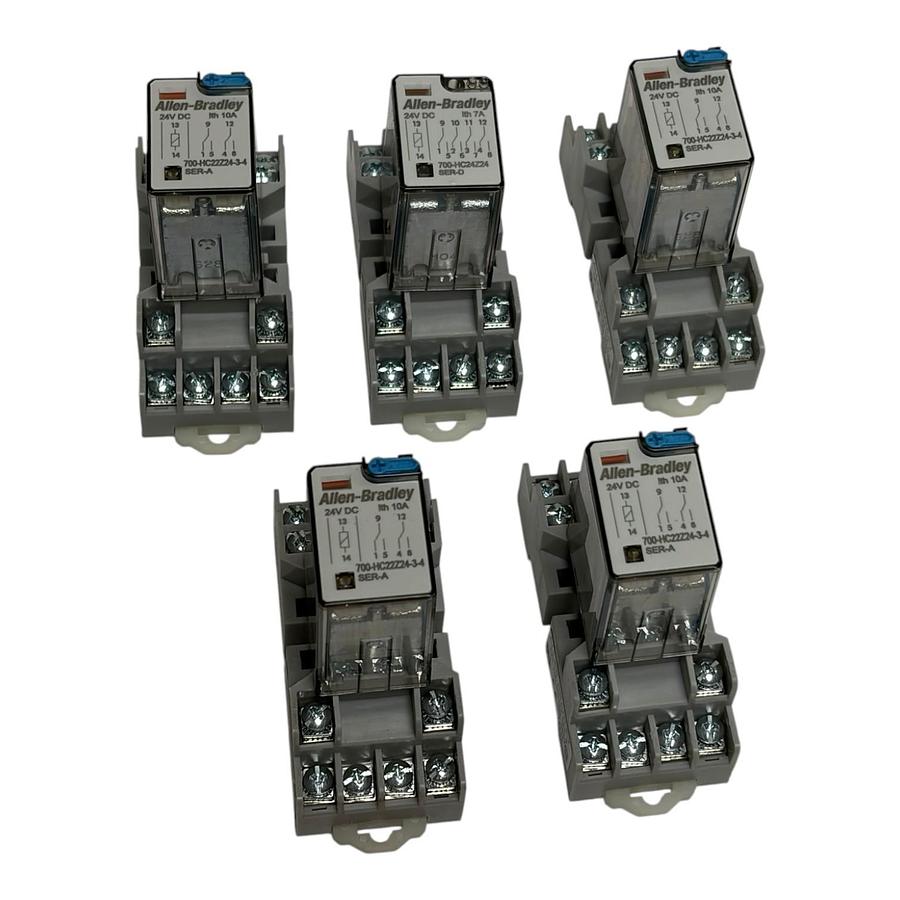 Used LOT OF 5 Allen Bradley 700-HC22Z24 Control Relay & 700-HN128 Socket 24VDC