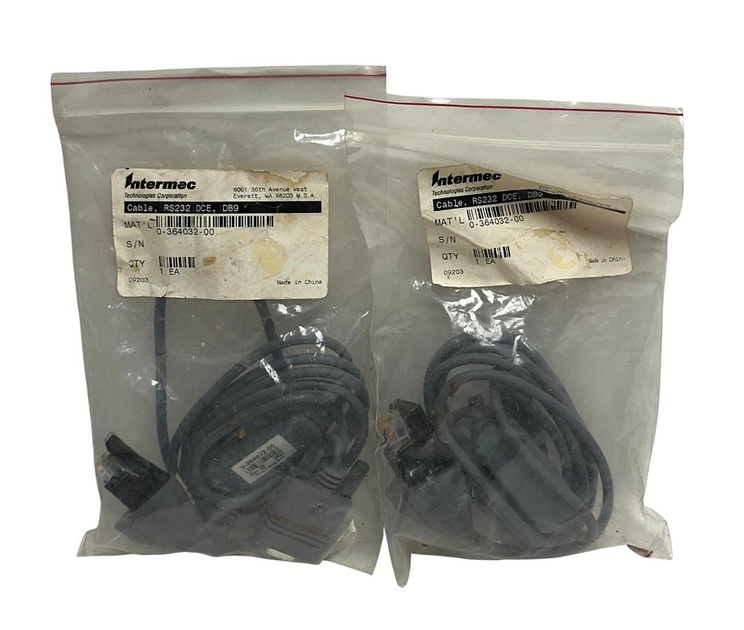 Used 2 INTERMEC 0-364032-00 / 036403200 OEM RS-232 DCE DB9 CABLES Rev. 20 NSMP