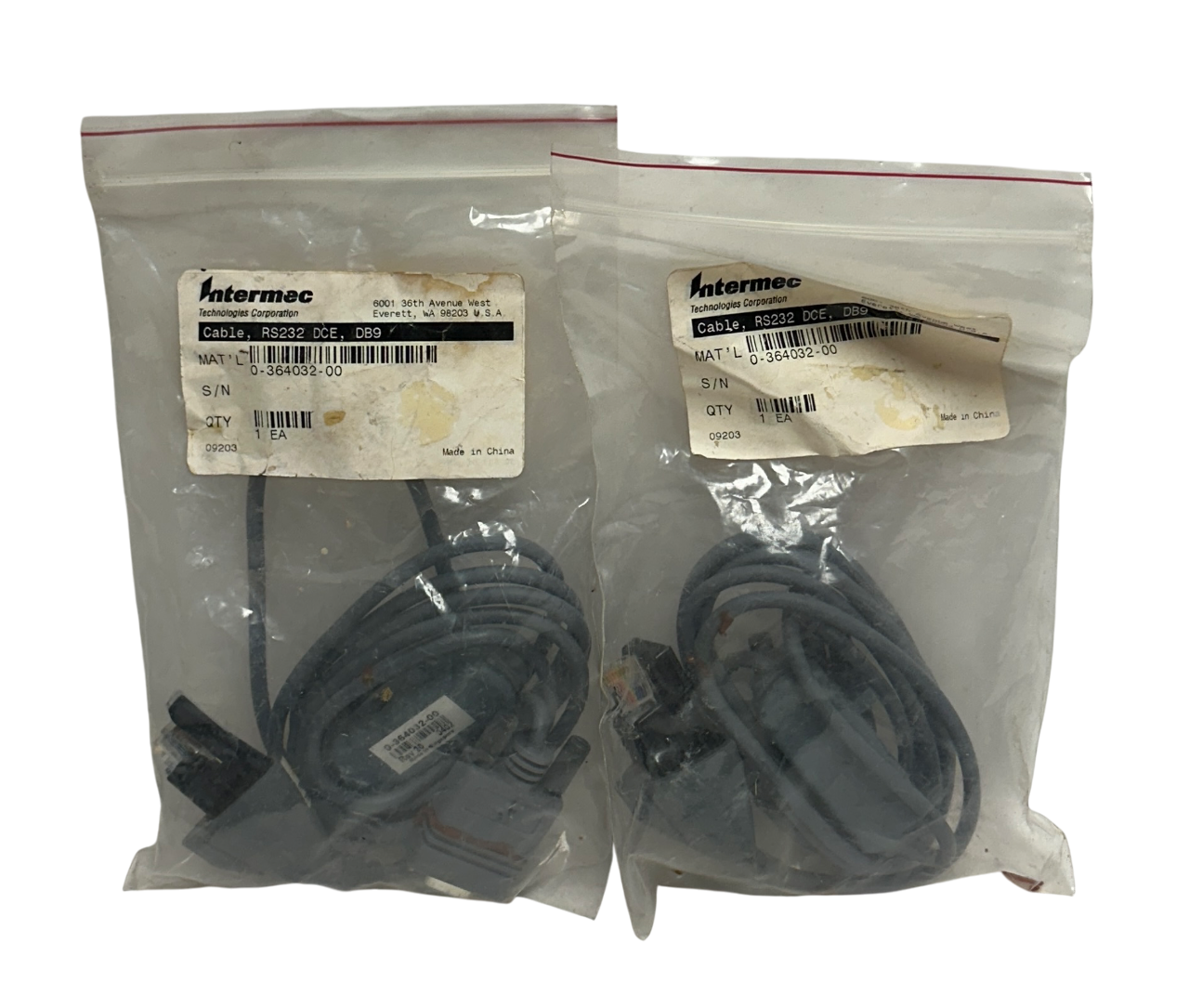 Used 2 INTERMEC 0-364032-00 / 036403200 OEM RS-232 DCE DB9 CABLES Rev. 20 NSMP
