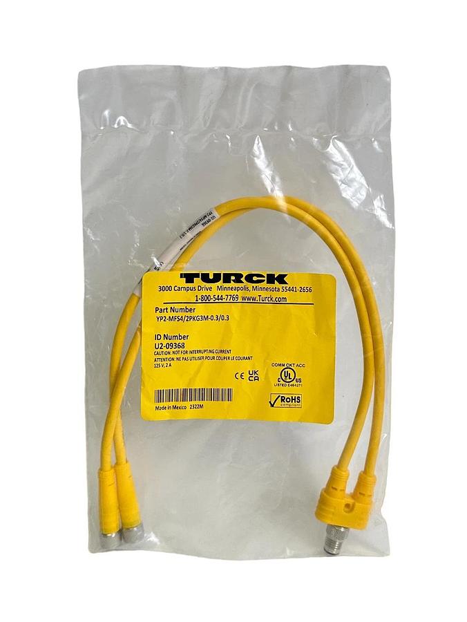 Used NEW TURCK YP2-MFS4/2PKG3M-0.3/0.3 / YP2MFS42PKG3M0303 SPLITTER CABLE U2-09368