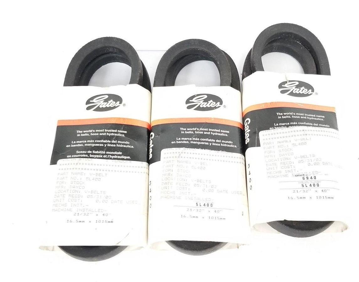 Used LOT OF 3 NEW GATES TRUFLEX 3400 ( 5L400 ) V-BELTS 21/32" X 40" 6940