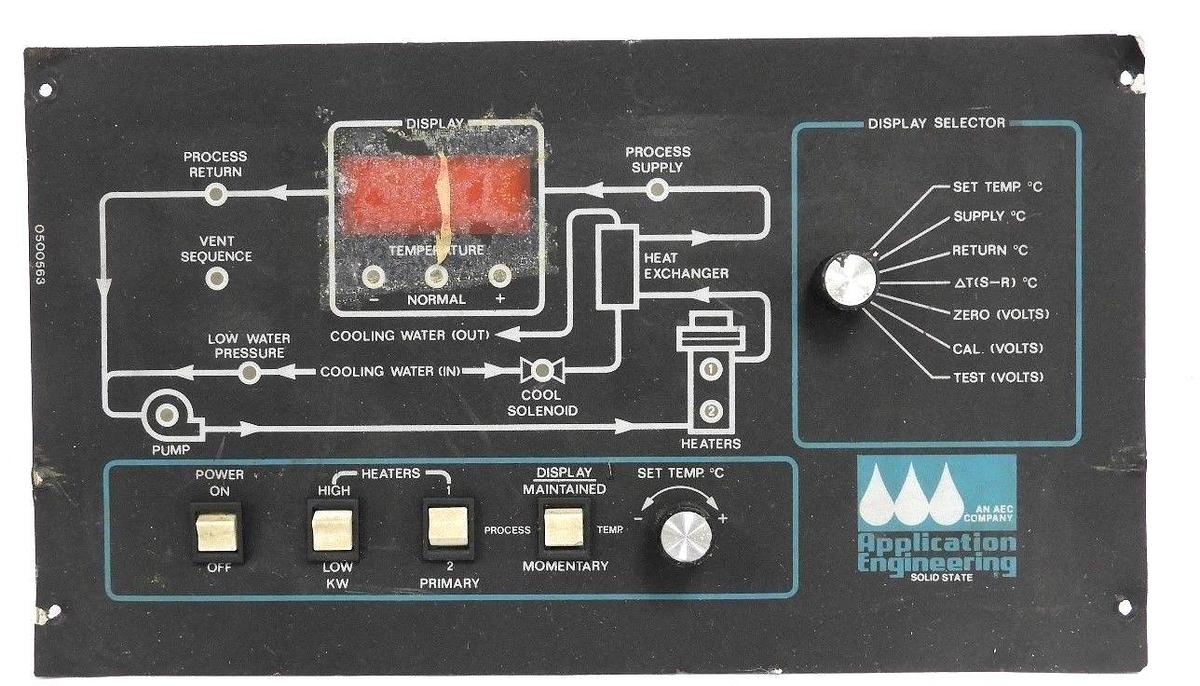 Used AEC 0500563 APPLICATION ENGINEERING SOLID STATE CONTROL PANEL 010470B BOARD