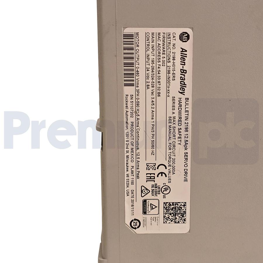 Used Allen Bradley 2198-H015-ERS /A Kinetix 5500 Servo Drive 3Ph 460V 5A F/W 5.002
