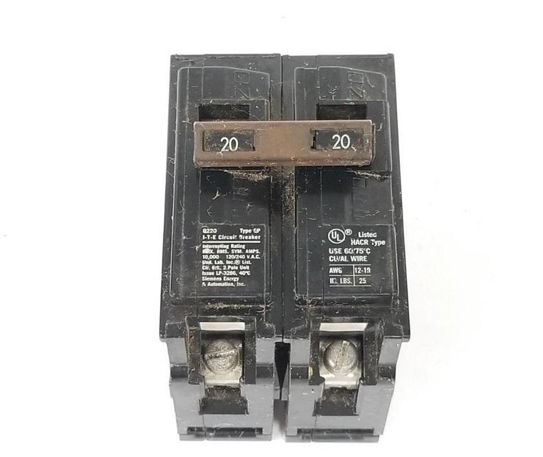 Used I-T-E Q220 TYPE QP CIRCUIT BREAKER 10Ka, 120/240V, 2P, 20A