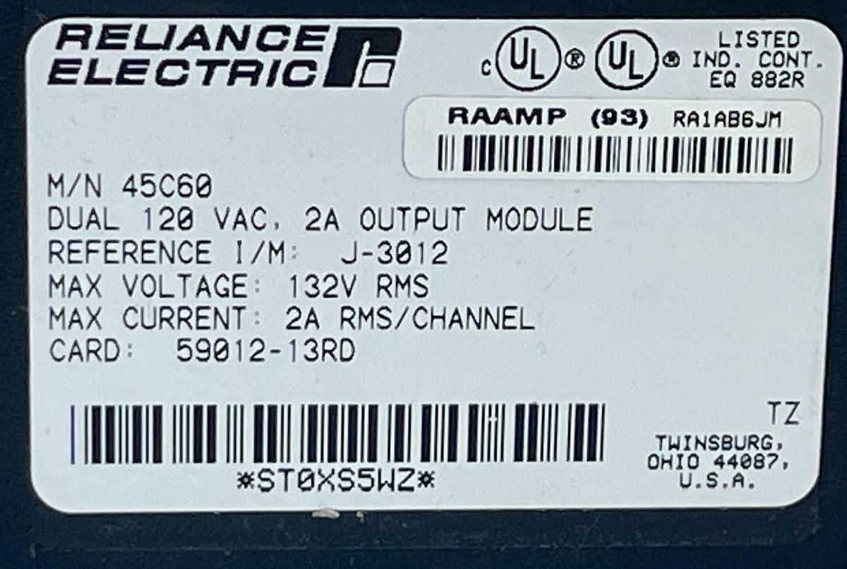 Used Reliance Electric AutoMate 45C60 Dual Output Module | 120VAC 2A | Rev 45C60