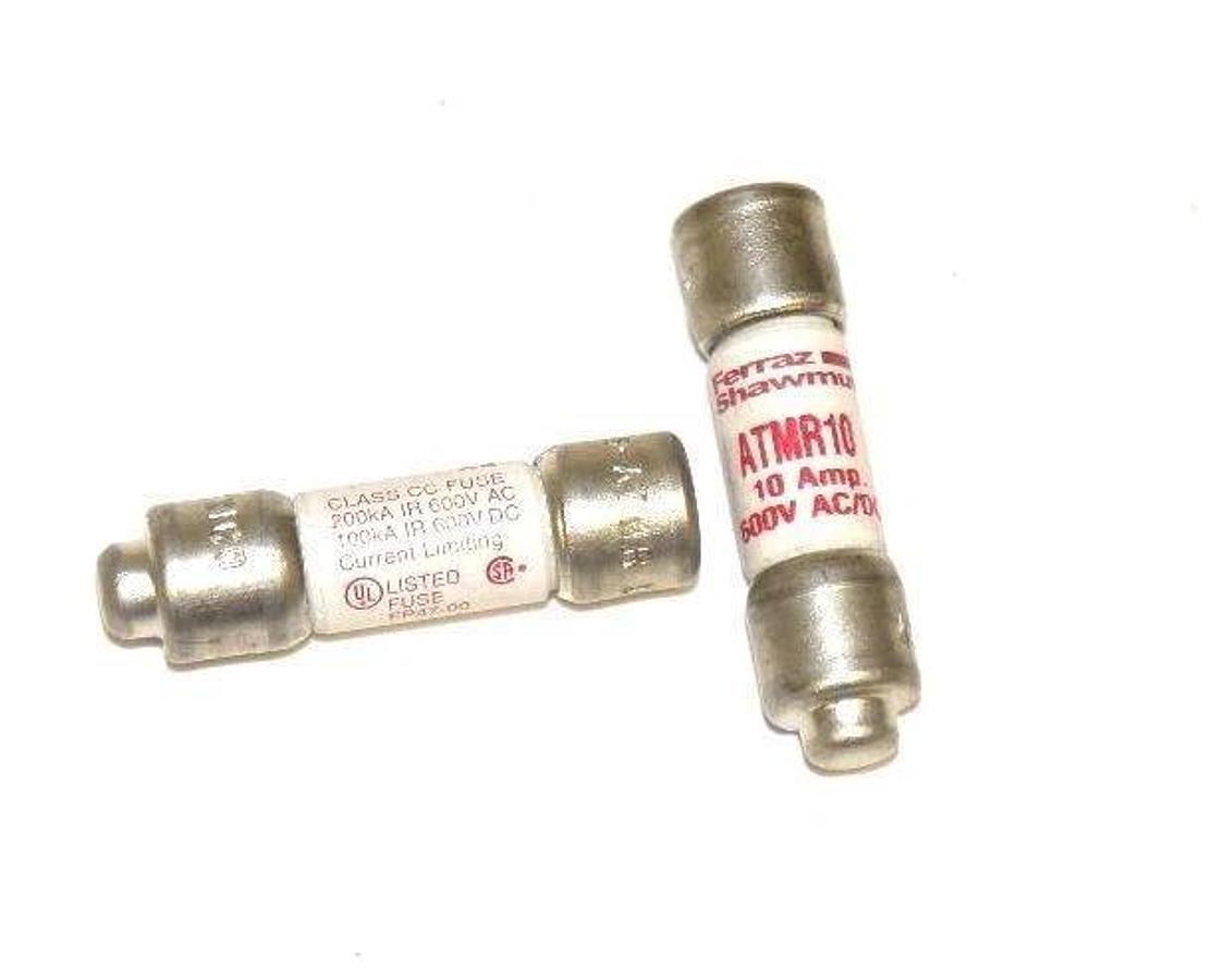 Used LOT OF 2 FERRAZ SHAWMUT ATMR10 FUSES, 10 AMP, 600 V, ATM-R-10