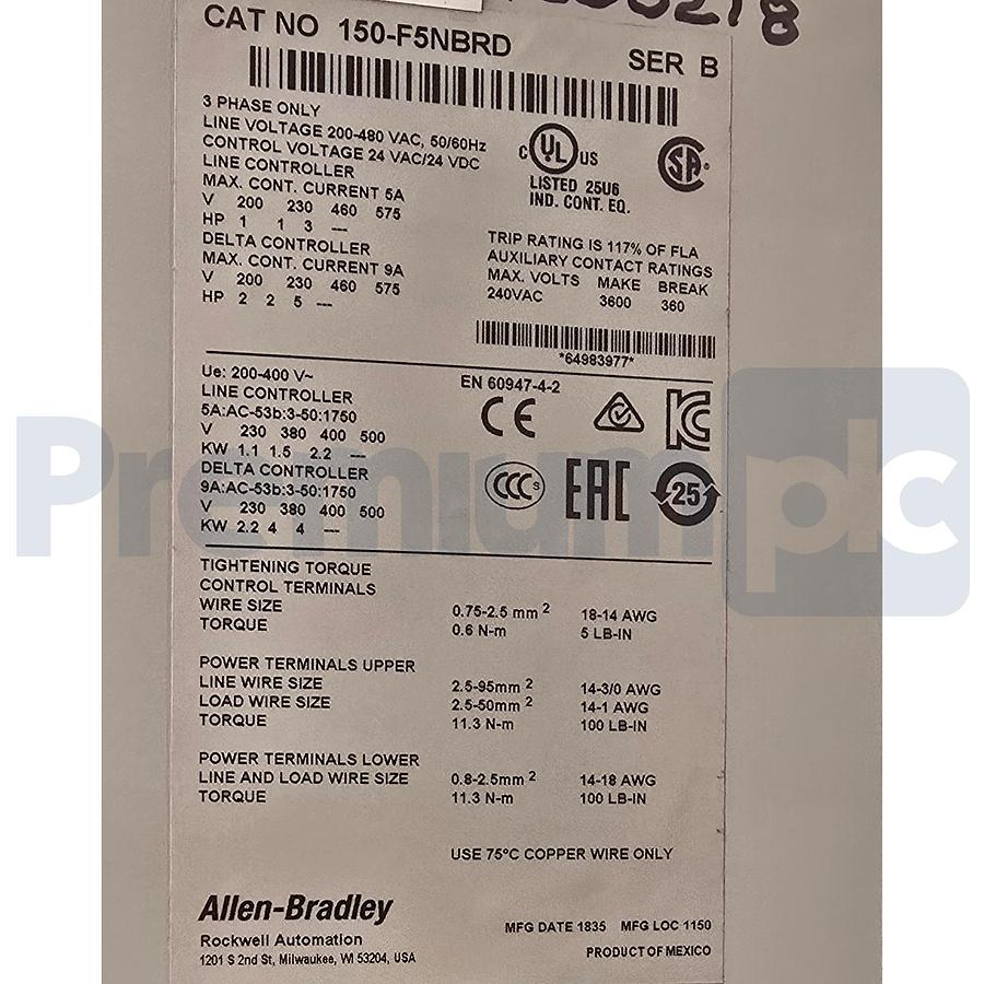 Used Allen-Bradley 150-F5NBRD /B SMC-Flex Smart Motor Controller 5A Soft Starter NSMP