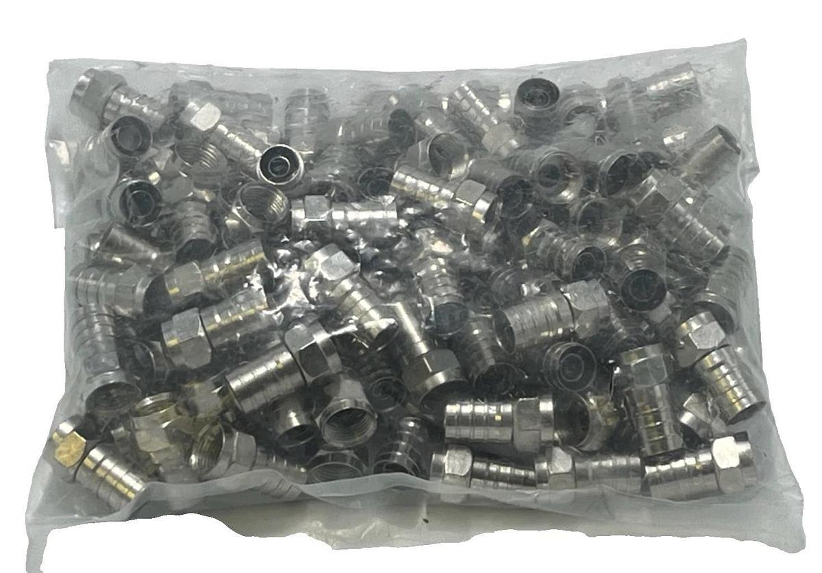 100 Pack of TruSpec F56-324T RG6 Coaxial F-Type Crimp-On Connectors - Tin Plate