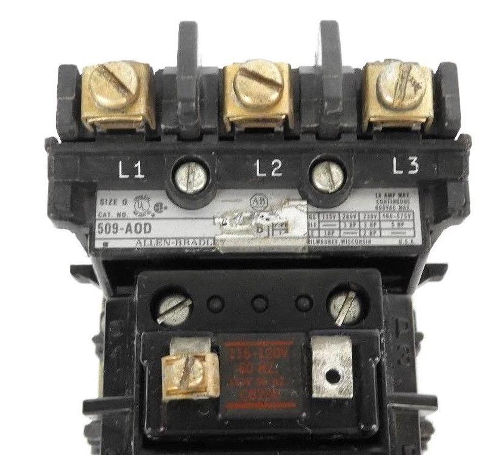 Used ALLEN BRADLEY 509-AOD FULL VOLTAGE NON-REVERSING STARTER SER. B W/ 42185-800-01