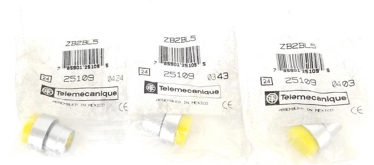 Used LOT OF 3 NEW TELEMECANIQUE ZB2BL5 PUSHBUTTON OPERATORS EXTENDED HEAD YELLOW