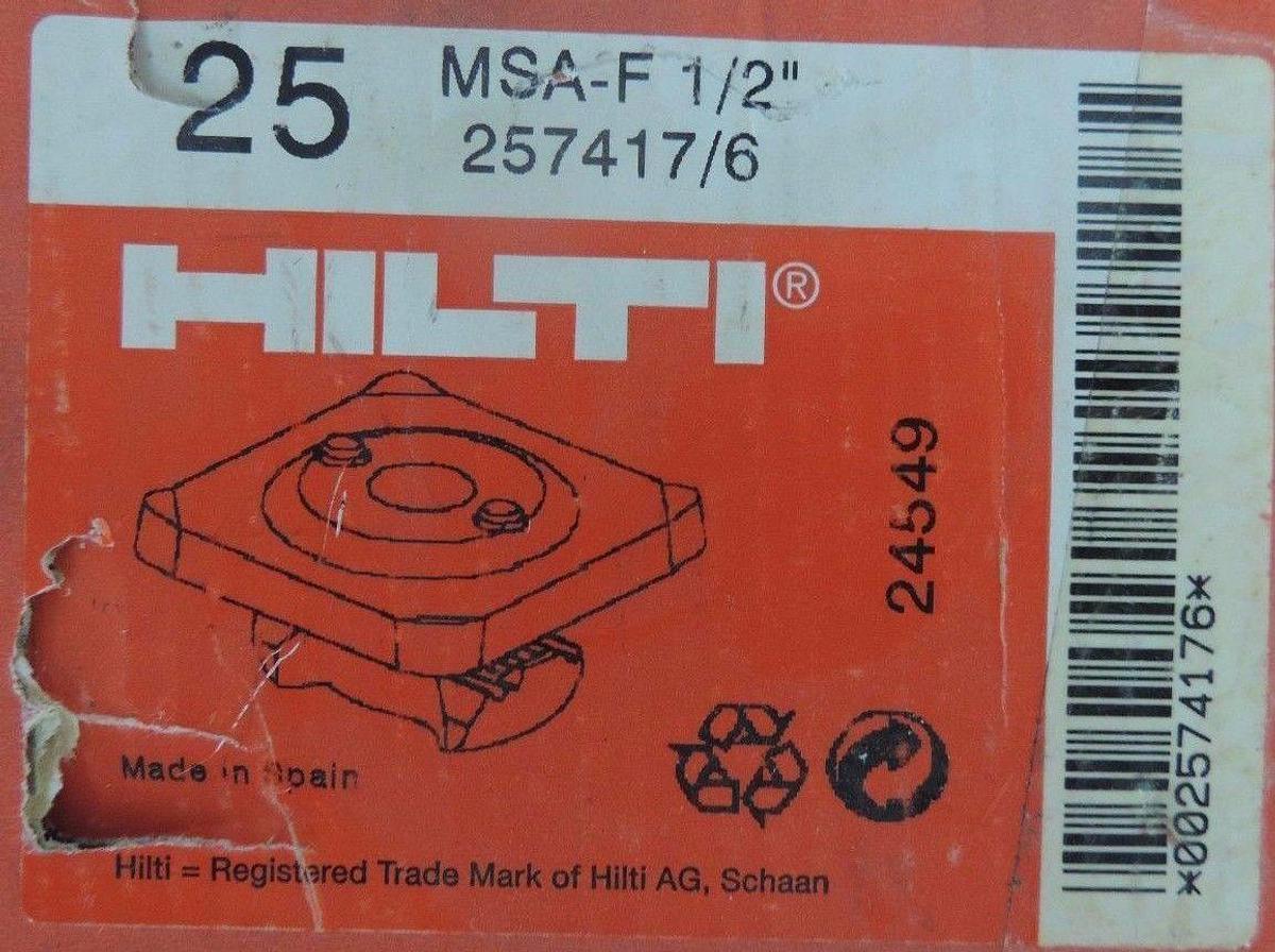 Used LOT OF 48 NEW HILTI MSA-F 1/2" CLAMPS 257417/6, (1) BOX OF 25, (1) BOX OF 23