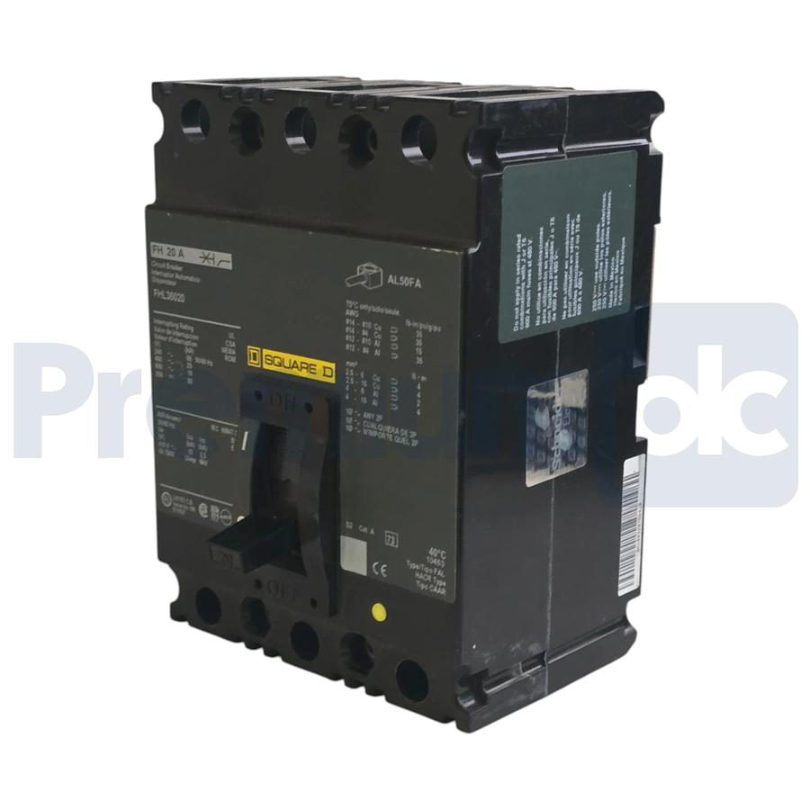 Used Square D FHL36020 Molded Case Circuit Breaker | 20A 3-Pole 600V F-Frame NSNP