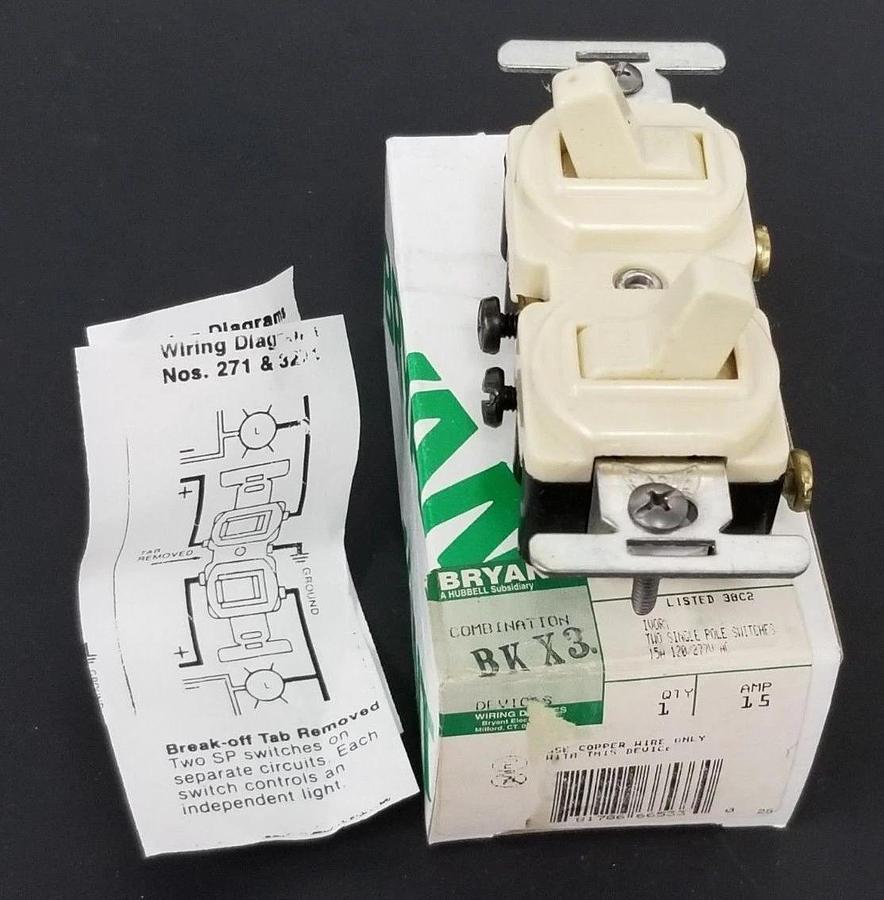 Used NIB BRYANT 6400I COMBINATION DUAL SINGLE POLE SWITCH 15HZ, 120/277VAC, 15AMP