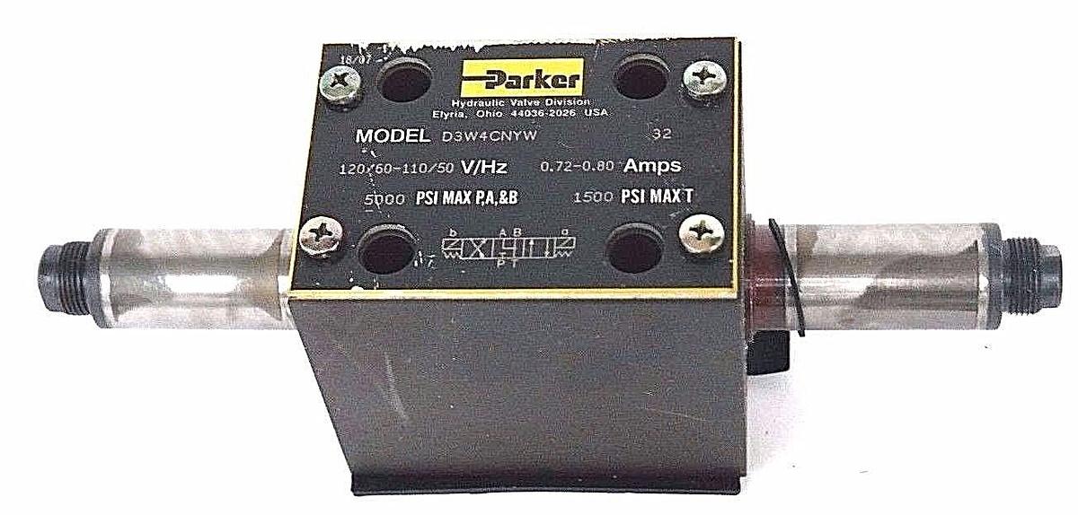 Used PARKER D3W4CNYW DIR. CNTRL. SOLENOID VALVE 120/60-110/50 V/HZ 0.72-0.80 AMPS