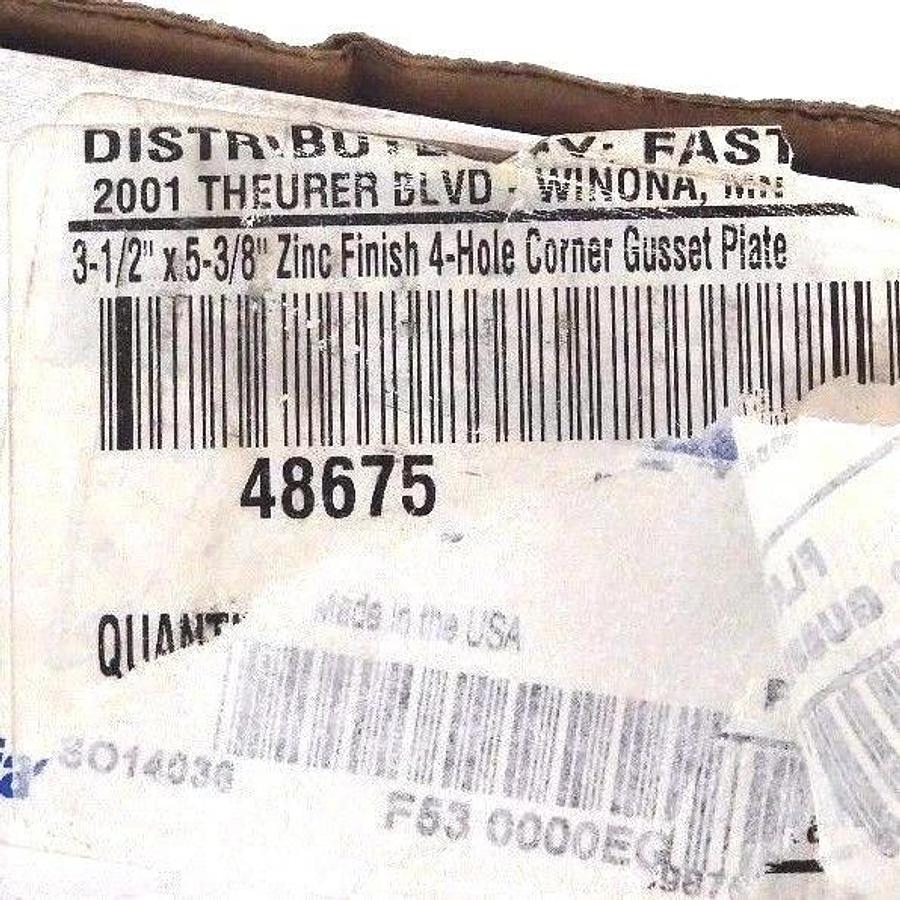 Used LOT OF 6 NEW FASTENAL 48675 3-1/2"x5-3/8" ZINC FINISH 4-HOLE CORNER GUSSET PLATE