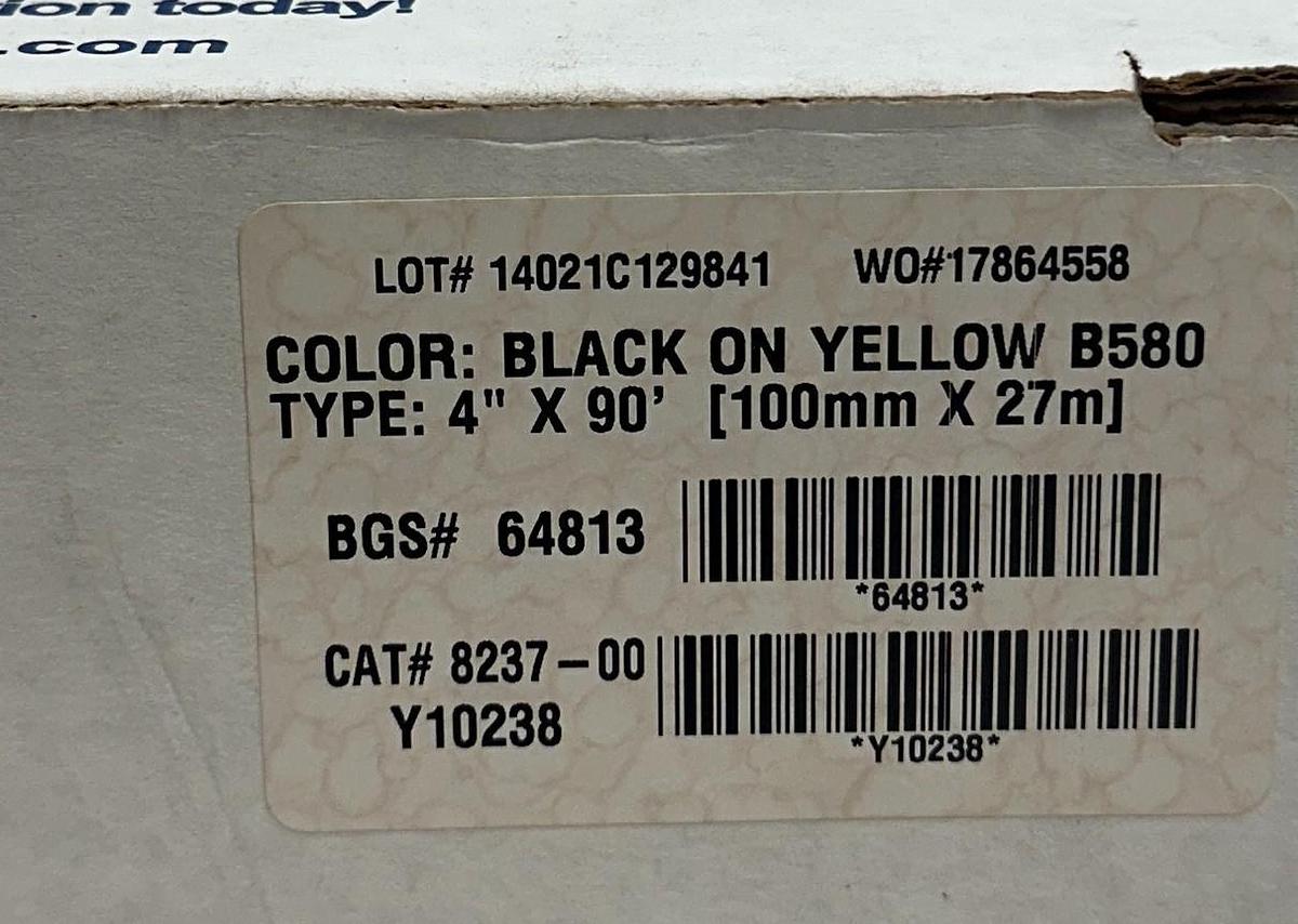 Used BRADY 8237-00 / 823700 BLACK ON YELLOW B580 TYPE: 4''X90' (100mmX27mm) NSMP
