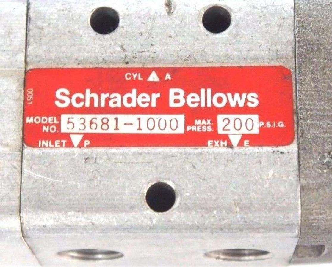 Used SCHRADER BELLOWS 53681-1000 VALVE 200 P.S.I.G. 536811000