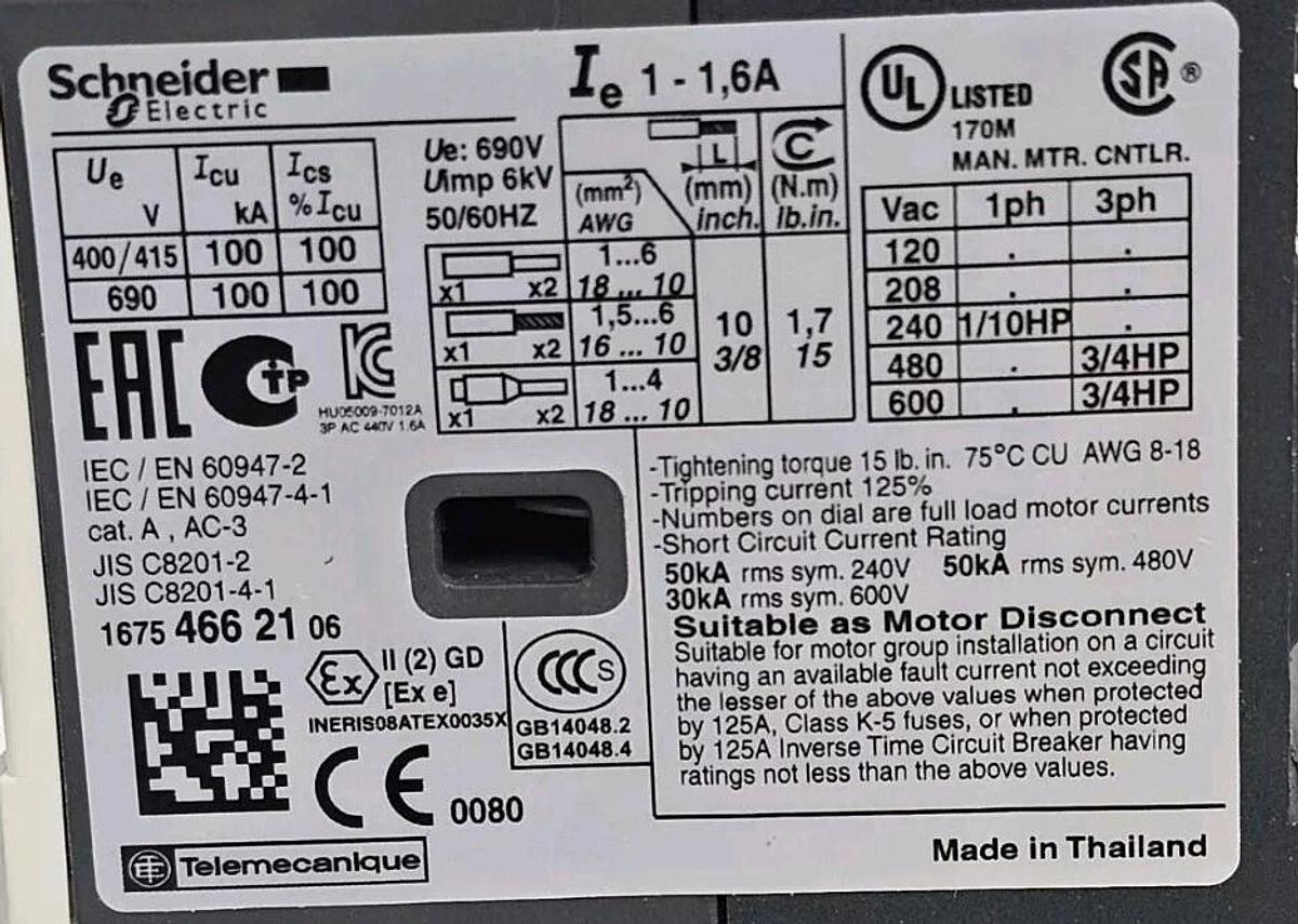 NIB SCHNEIDER ELECTRIC GV2 ME06 MOTOR CIRCUIT BREAKER GV2ME06