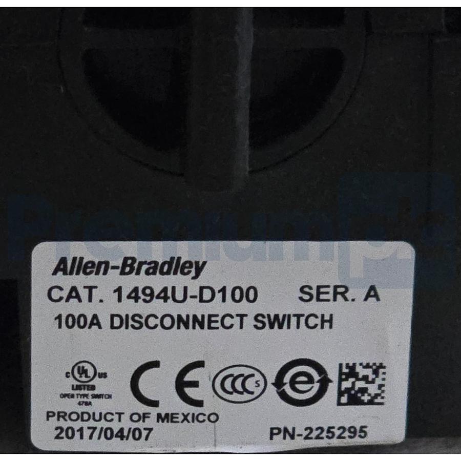 Surplus Allen Bradley 1494U-D100 /A Disconnect Switch 100A w/Lugs & Hardware Kit 885630944197