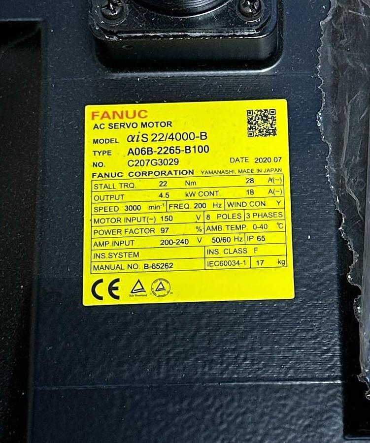 Used FANUC A06B-2265-B100 / aiS 22/4000-B AC SERVO MOTOR w/ PULSECODER aiA4000 NSMP