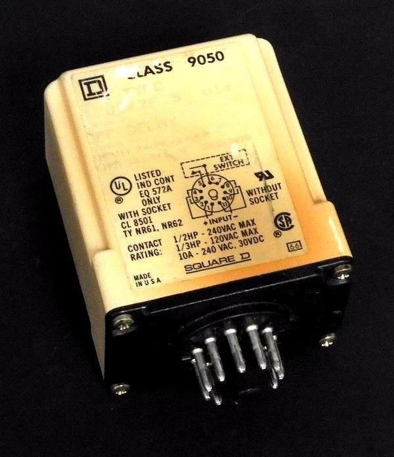 Used SQUARE D 9050-JCK2F.5V14 TIMER RELAY SER. A, 10A, 240VAC