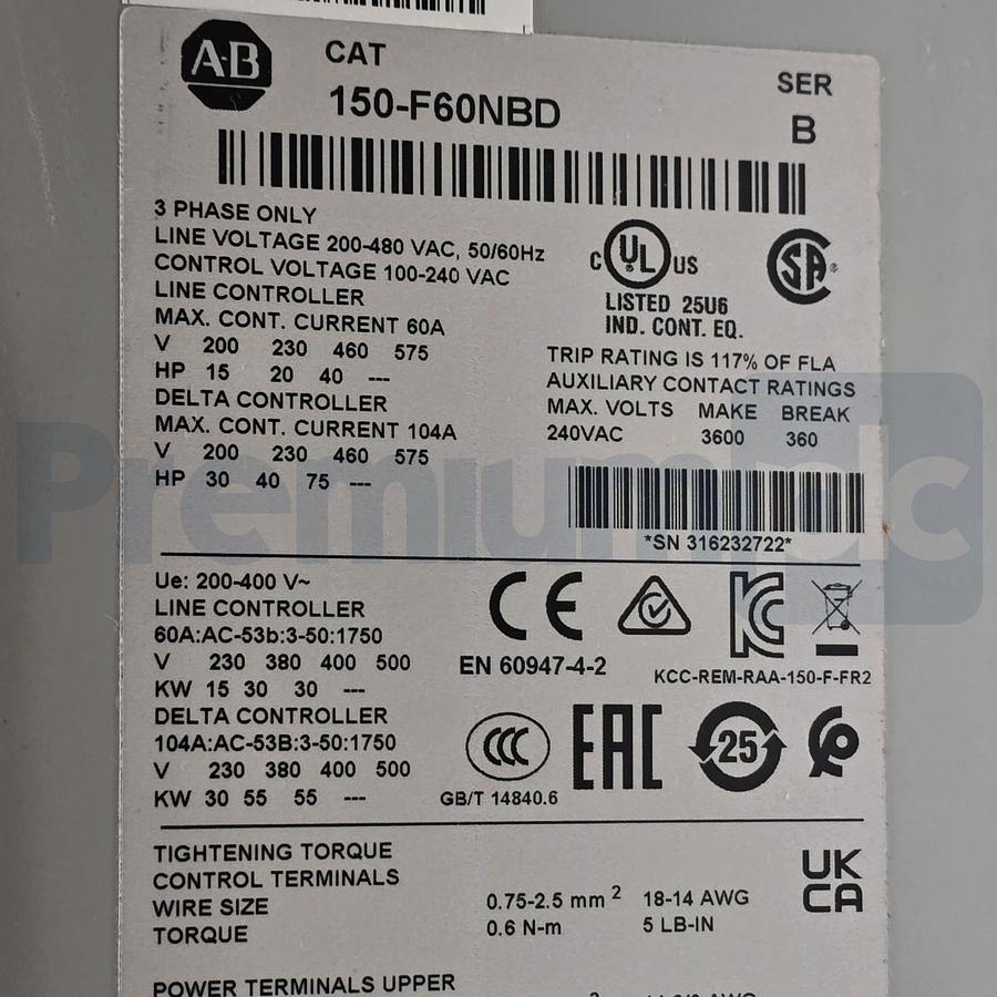 Used Allen-Bradley 150-F60NBD /B SMC Flex Smart Motor Controller 60A 480VAC NUPI