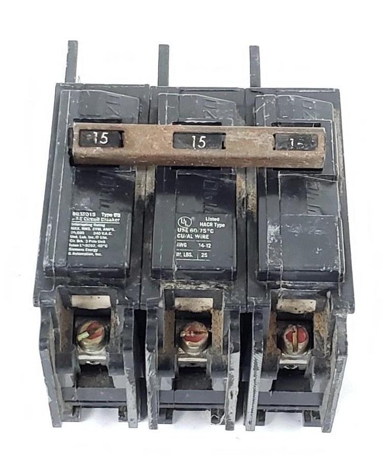 Used ITE SIEMENS BQ3B015 CIRCUIT BREAKER 15A 3 POLE HACR 240V BQ