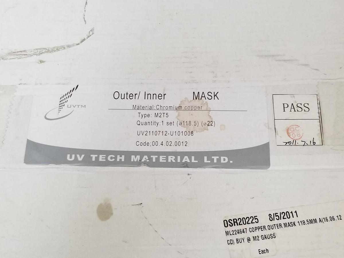 Used UV TECH MATERIAL UV2110712-U101008 COPPER OUTER MASK M2T5 118.5MM