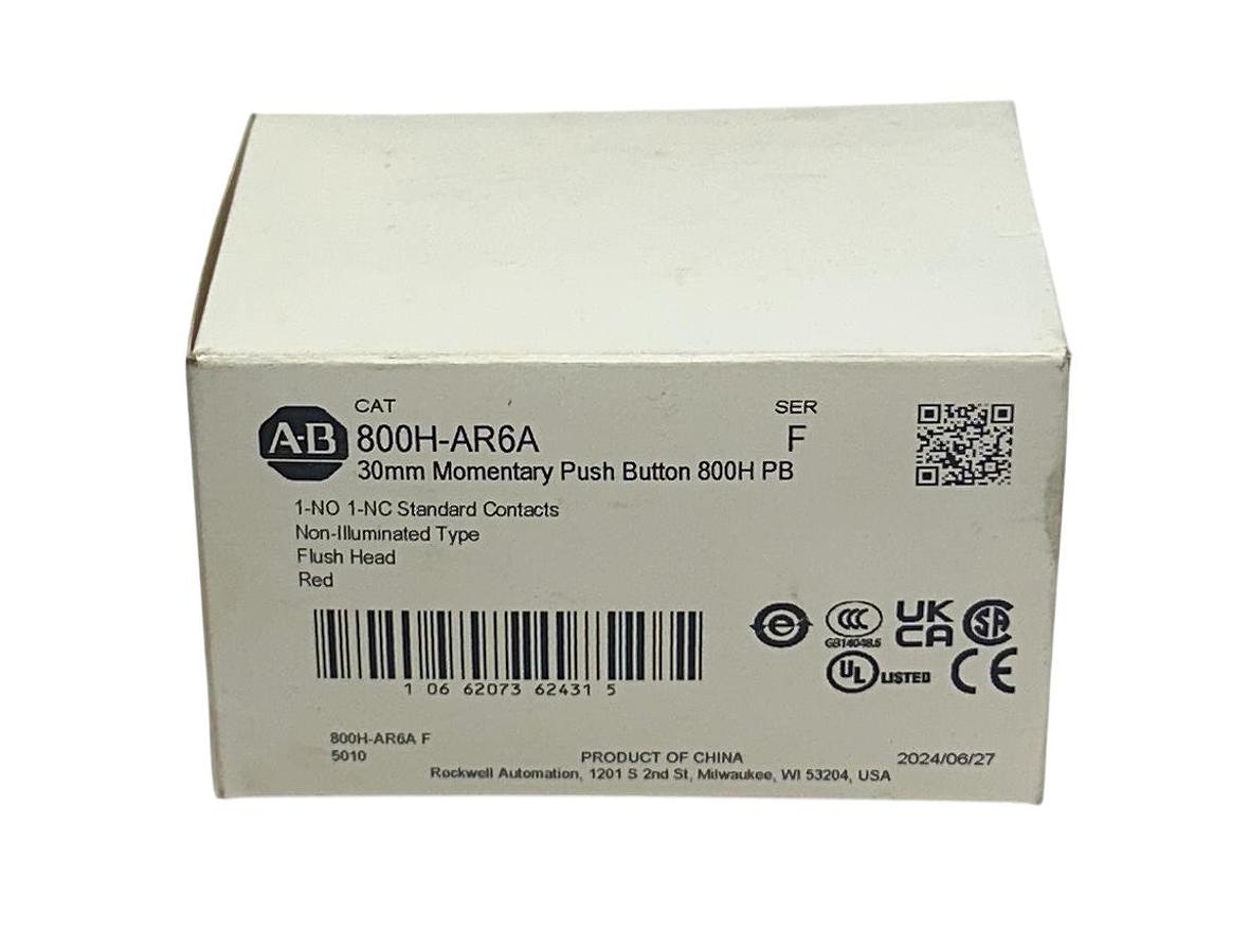 Used ALLEN BRADLEY 800H-AR6A /F 30mm MOMENTARY PUSH BUTTON 800H PB FLUSH RED NSMP