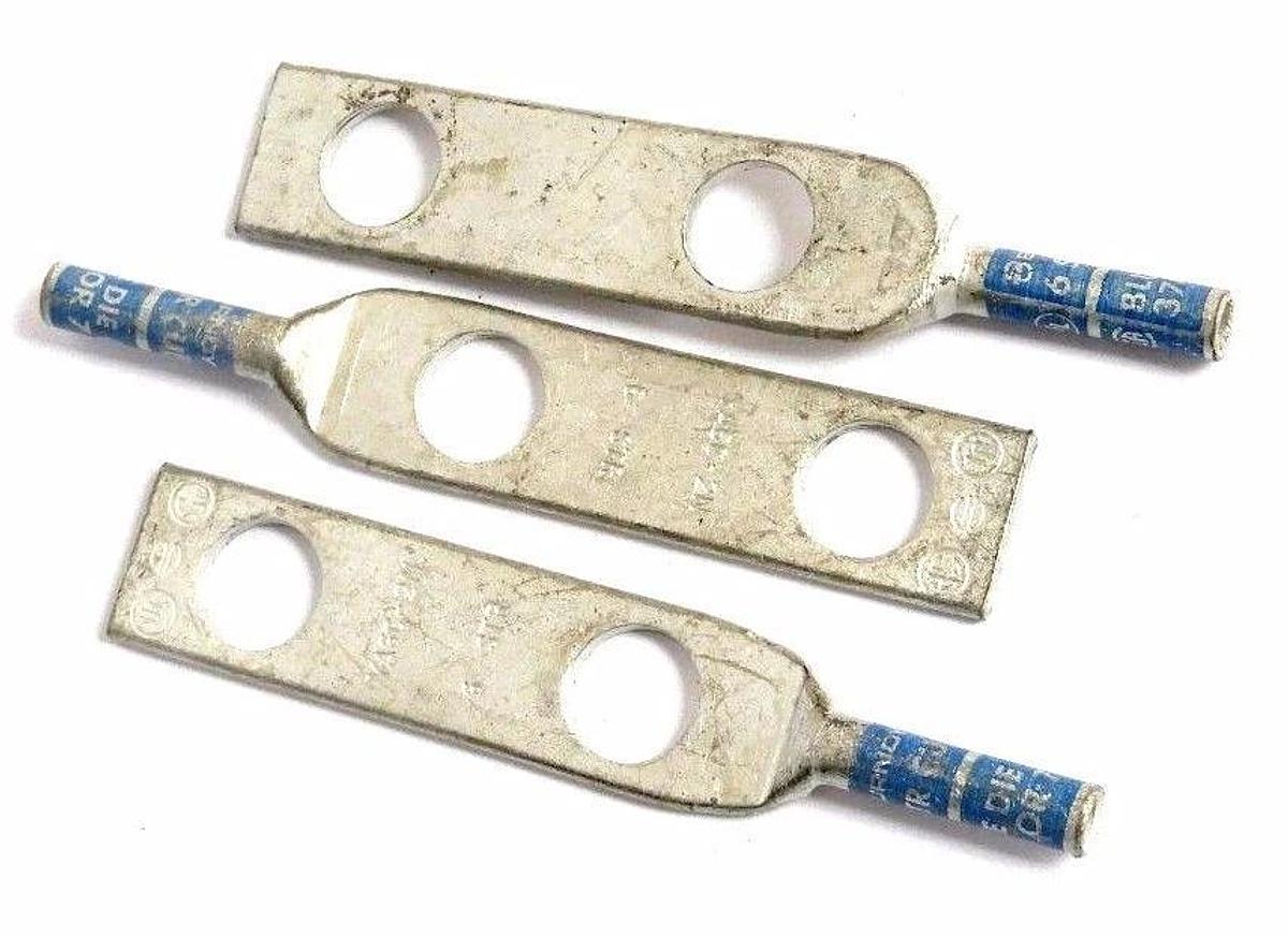 Used LOT OF 3 BURNDY YA6C-2N CRIMP LUG CONNECTORS 6 STR CU BLUE YA6C2N