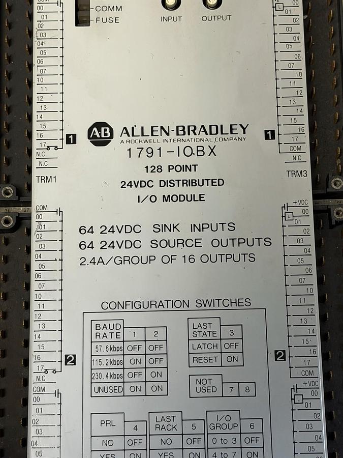 Used ALLEN BRADLEY 1791-IOBX 128 POINT 24VDC DISTRIBUTED I/O MODULE 1791IOBX