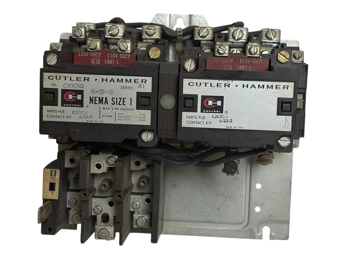 Used Cutler Hammer C50CN3 NEMA Size 1 Reversing Contactor Starter 120V Coil C320KB2