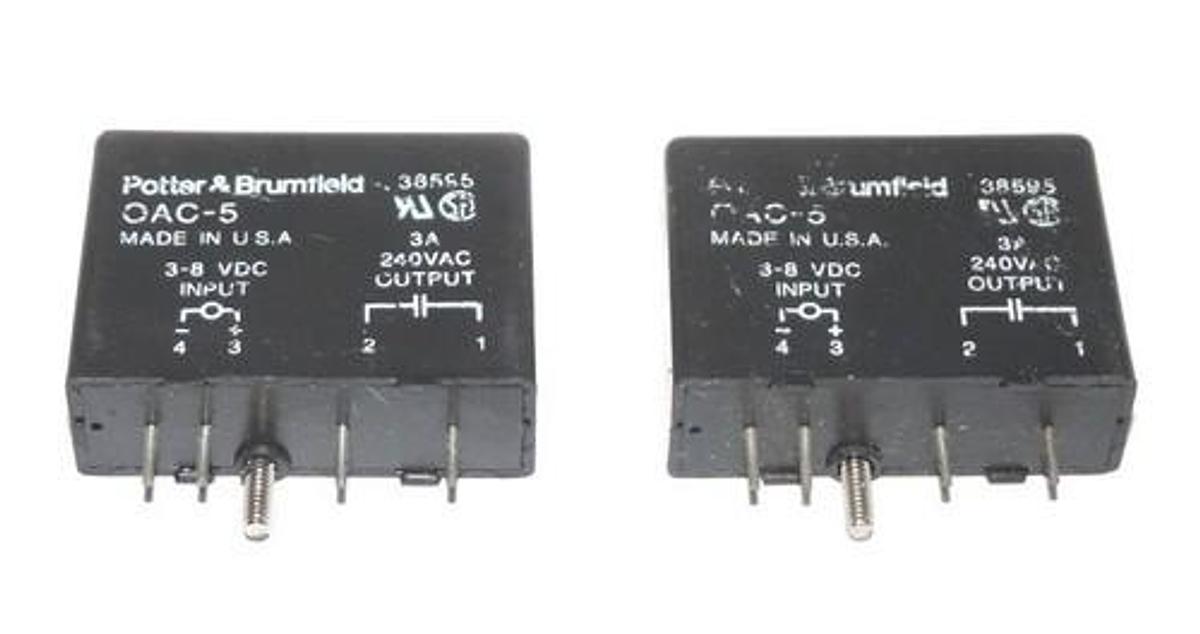 Used LOT OF 2 POTTER & BRUMFIELD OAC-5 I/O MODULES 3A, 240VAC OAC5