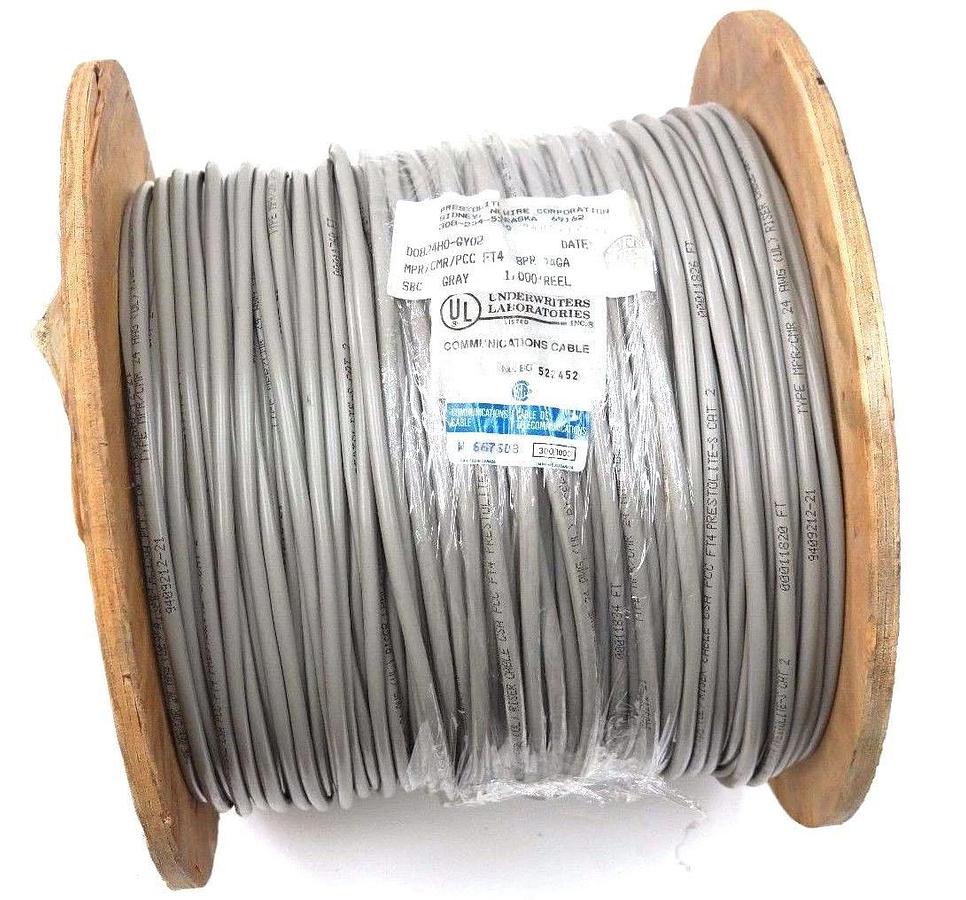 Used NEW PRESTOLITE WIRE 9409212-21, D0824H0-GY02, GREY 1,000' REEL COMM. CABLE
